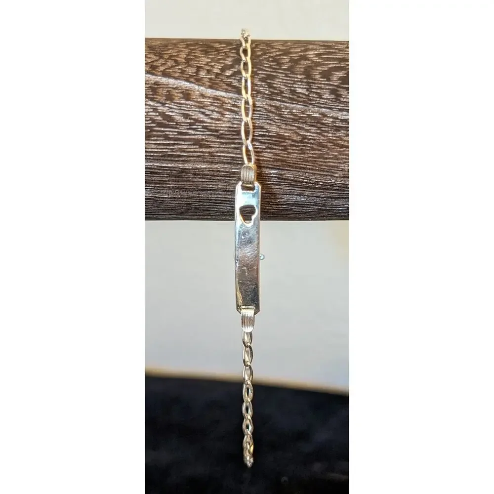 925 Italy Sterling Silver Oval Curb Link ID Heart Cut Out XL Bracelet/Anklet